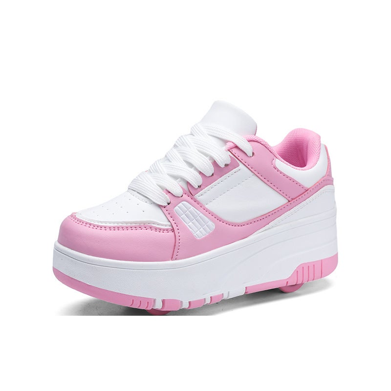 Generic Online celebrity walking shoes deformation shoes two-wheel dual-use roller skating shoes double-row walking shoes roller skating shoes factory wholesale Pink 