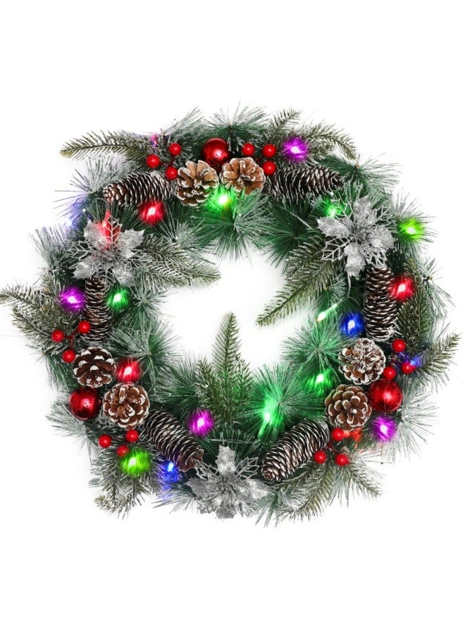 NIBEMINENT Christmas Wreath for Door with Led Lights Battery Operated White,Outdoor 50cm Xmas Garland with Berries Decoration,Christmas Rattan Items for Door,Wall,Fireplace Hanging… - Image 1