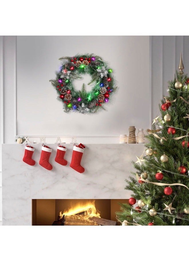 NIBEMINENT Christmas Wreath for Door with Led Lights Battery Operated White,Outdoor 50cm Xmas Garland with Berries Decoration,Christmas Rattan Items for Door,Wall,Fireplace Hanging… - Image 2