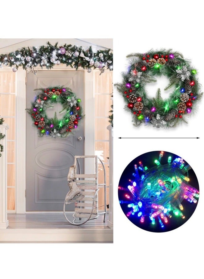 NIBEMINENT Christmas Wreath for Door with Led Lights Battery Operated White,Outdoor 50cm Xmas Garland with Berries Decoration,Christmas Rattan Items for Door,Wall,Fireplace Hanging… - Image 3