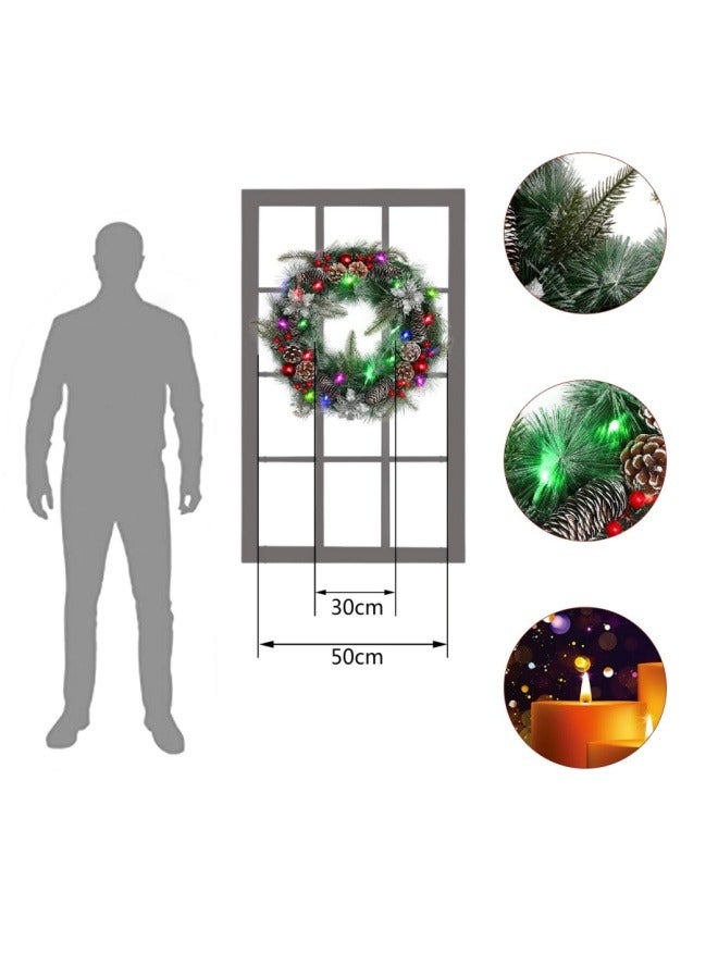 NIBEMINENT Christmas Wreath for Door with Led Lights Battery Operated White,Outdoor 50cm Xmas Garland with Berries Decoration,Christmas Rattan Items for Door,Wall,Fireplace Hanging… - Image 4