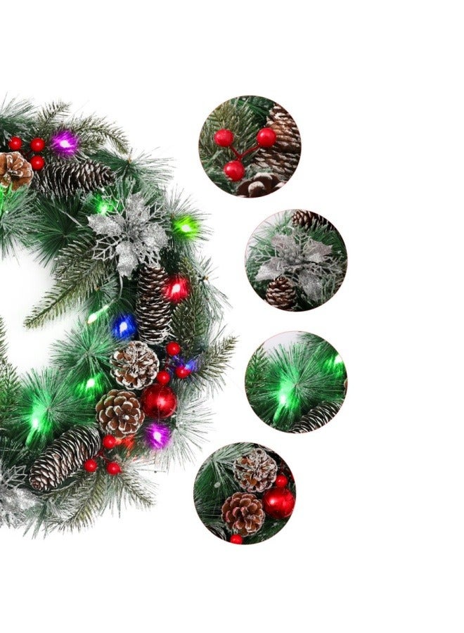 NIBEMINENT Christmas Wreath for Door with Led Lights Battery Operated White,Outdoor 50cm Xmas Garland with Berries Decoration,Christmas Rattan Items for Door,Wall,Fireplace Hanging… - Image 5