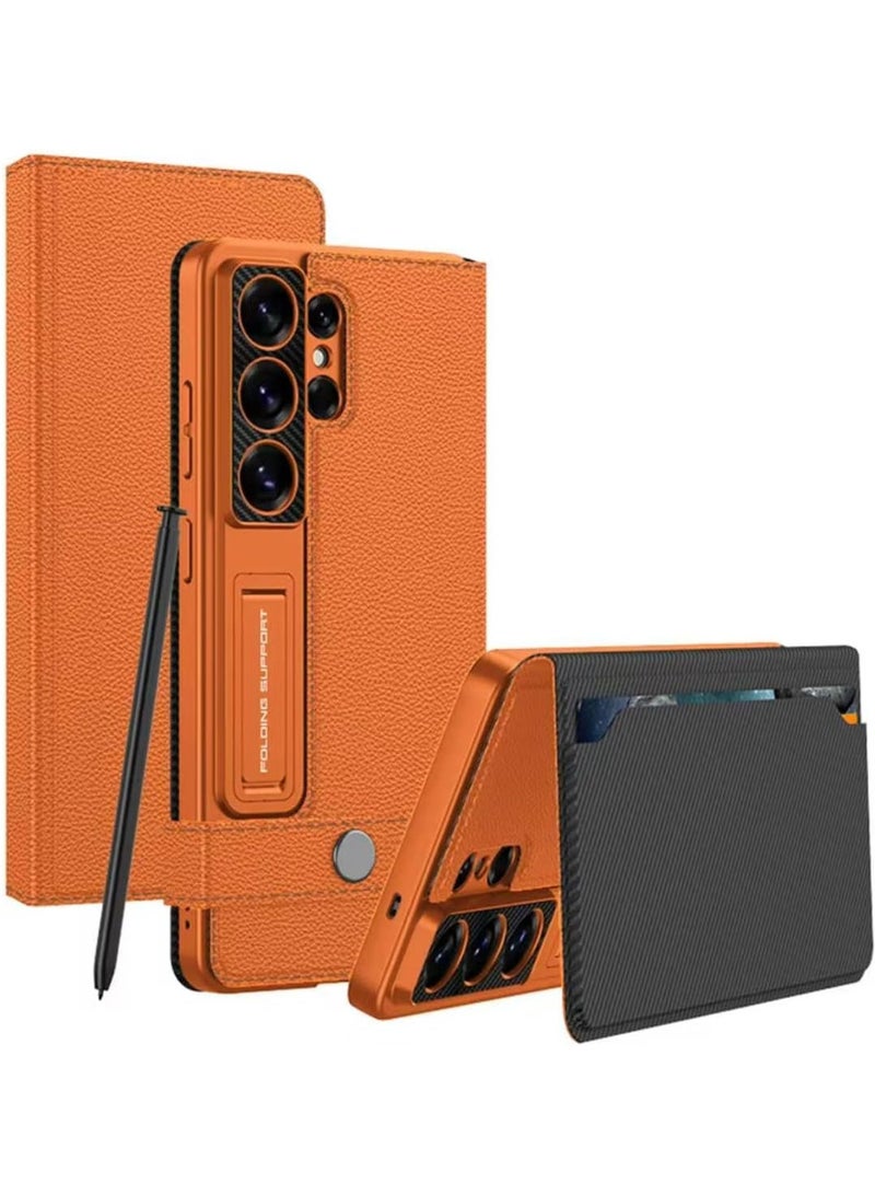 GKK Premium GKK For Samsung Galaxy S26 Ultra Leather Flip Case with Card Holder, Kickstand Leather Flip Phone Cover، Orange، Samsung Galaxy S26 Ultra - Image 1
