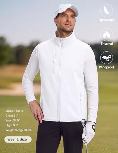 fit space Men's Lightweight Vest Softshell Sleeveless Windproof Jacket with Zipper Pcoket Cycling Travel Hiking Running Golf (White, 3X-Large) - Image 3