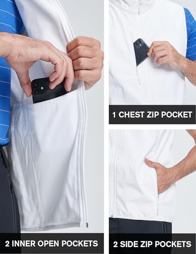 fit space Men's Lightweight Vest Softshell Sleeveless Windproof Jacket with Zipper Pcoket Cycling Travel Hiking Running Golf (White, 3X-Large) - Image 5
