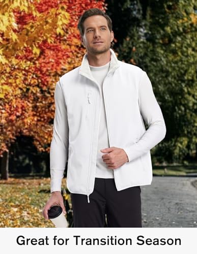fit space Men's Lightweight Vest Softshell Sleeveless Windproof Jacket with Zipper Pcoket Cycling Travel Hiking Running Golf (White, 3X-Large) - Image 2