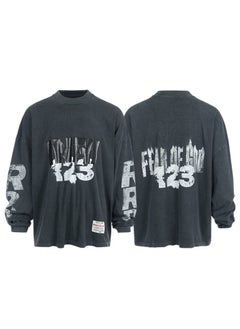 2024 Fog Collab Printed Casual Loose Fit Mens Long Sleeve Tee Gray blue
