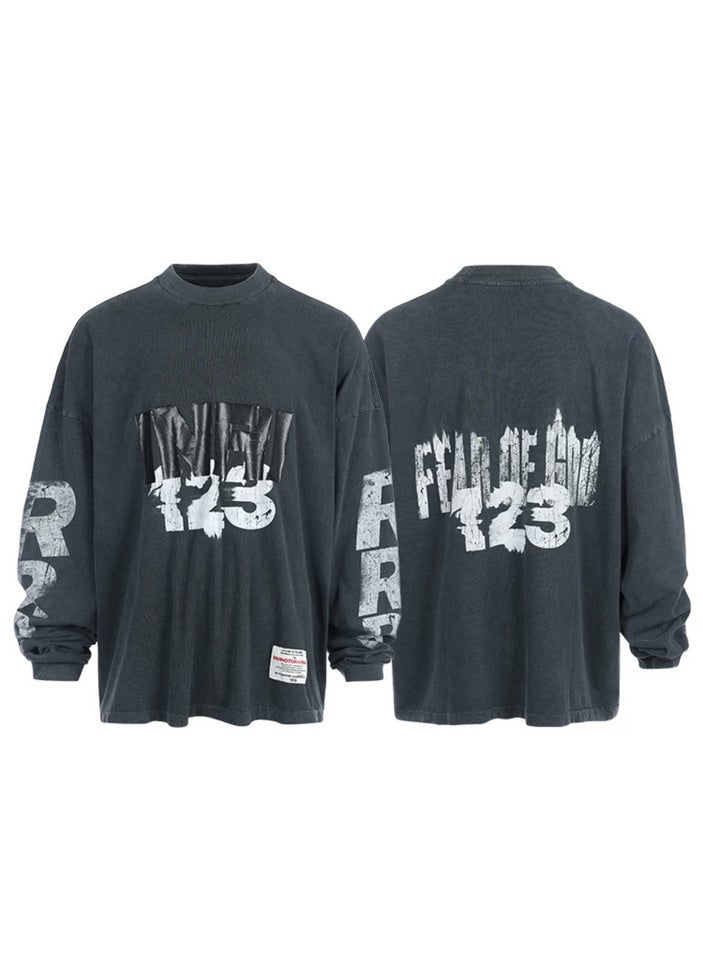 Generic - 2024 Fog Collab Printed Casual Loose Fit Mens Long Sleeve Tee Gray blue - Image 1
