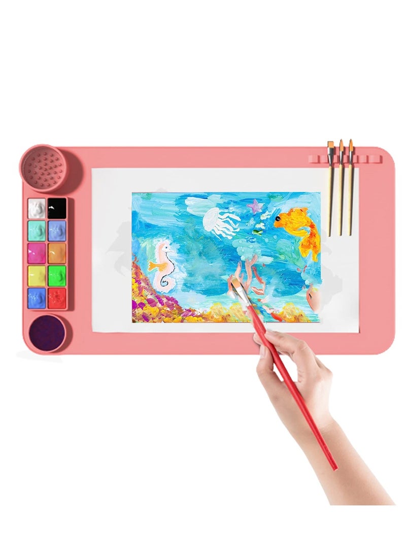 KASTWAVE Silicone Painting Mat, 19.7"x11" Nonstick Silicone Craft Mat, Silicone Craft Mat with Cup and Paint Holder, Washable and Nonstick DIY Silicone Mats for Crafts Painting, Clay  - Image 1
