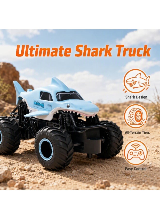 Monster Jam 1:24 Shark Monster RC Truck, 27MHz Rechargeable All‑Terrain Remote Control Off‑Road Car, Big Wheel Stunt RC Crawler Buggy, Great Present for Birthday and Holiday, Suitable for Boys Girls Kids Ages 3+ - Image 2