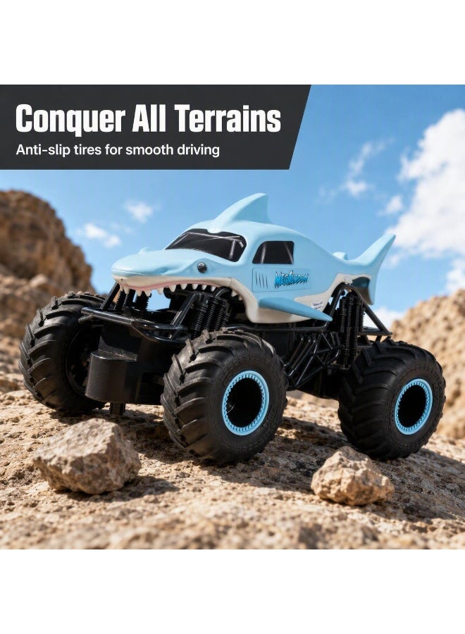 Monster Jam 1:24 Shark Monster RC Truck, 27MHz Rechargeable All‑Terrain Remote Control Off‑Road Car, Big Wheel Stunt RC Crawler Buggy, Great Present for Birthday and Holiday, Suitable for Boys Girls Kids Ages 3+ - Image 3