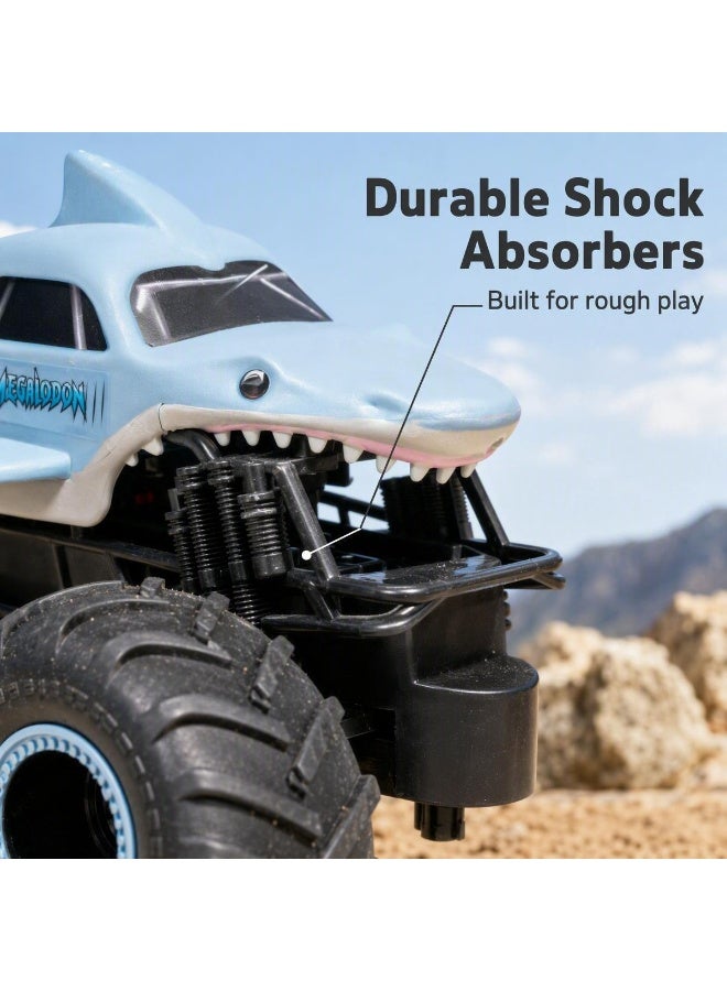 Monster Jam 1:24 Shark Monster RC Truck, 27MHz Rechargeable All‑Terrain Remote Control Off‑Road Car, Big Wheel Stunt RC Crawler Buggy, Great Present for Birthday and Holiday, Suitable for Boys Girls Kids Ages 3+ - Image 4