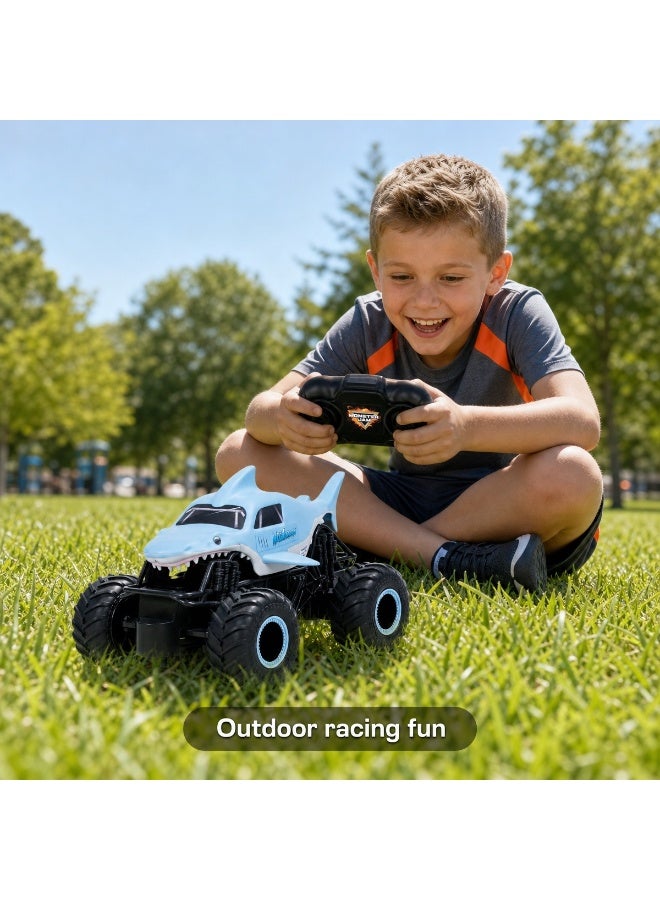 Monster Jam 1:24 Shark Monster RC Truck, 27MHz Rechargeable All‑Terrain Remote Control Off‑Road Car, Big Wheel Stunt RC Crawler Buggy, Great Present for Birthday and Holiday, Suitable for Boys Girls Kids Ages 3+ - Image 5
