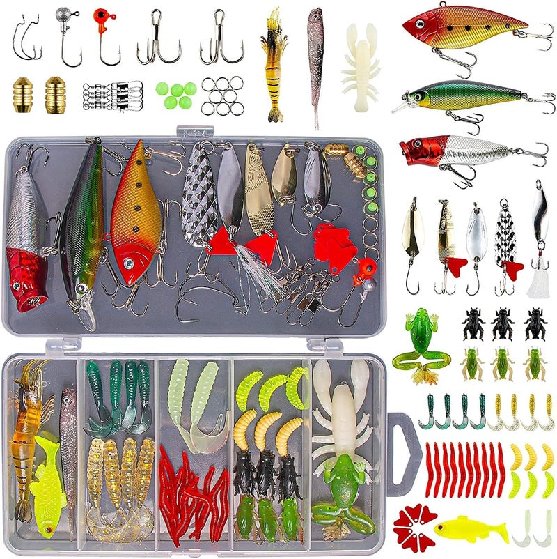 Luckam Fishing Lures Kit for Freshwater Bait Tackle Kit for Bass Trout Salmon Fishing Accessories Tackle Box Including Spoon Lures Soft Plastic Worms Crankbait Jigs Fishing Hooks - Image 1