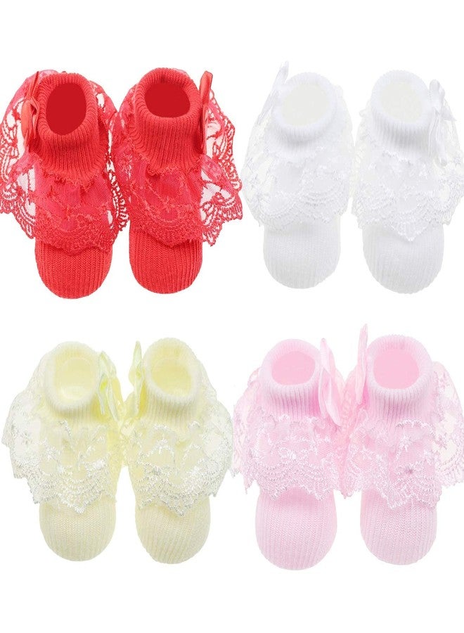 BABY STATION Baby Girls Socks Eyelet Ruffle Lace Sock Baby Ankle Length Socks Newborn/Infant/Toddlers Frilly Summer Thin Dress Sock Pack Of 4 (1-2 Year), Assorted - Image 2