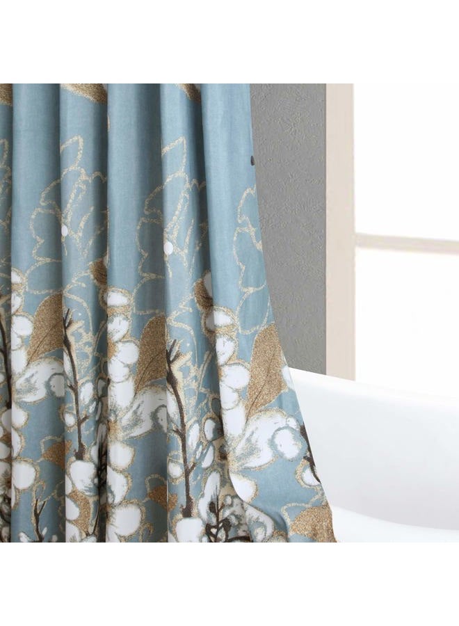 BESTRIPES Blue Fabric Shower Curtain, Floral and Gold Rose Border Shower Curtains for Bathroom Decorative, Waterproof Bathroom Curtains, 72" W x 72" H - Image 5