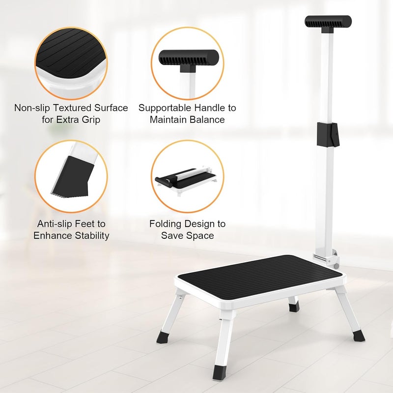 Xtsuen Step Stool with Grab Handle, Step Ladder, Folding Step, Single Step Ladder with Non-Slip Tread for Adults, Elderly and Children in Kitchen, Bathroom and Home, Maximum Load 150 kg - Image 2