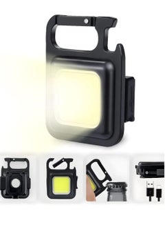 "Compact 800 Lumens LED Flashlight with COB Technology – Rechargeable Keychain Torch with 4 Light Modes, Folding Bracket, Bottle Opener, and Magnetic Base for Outdoor Adventures"
