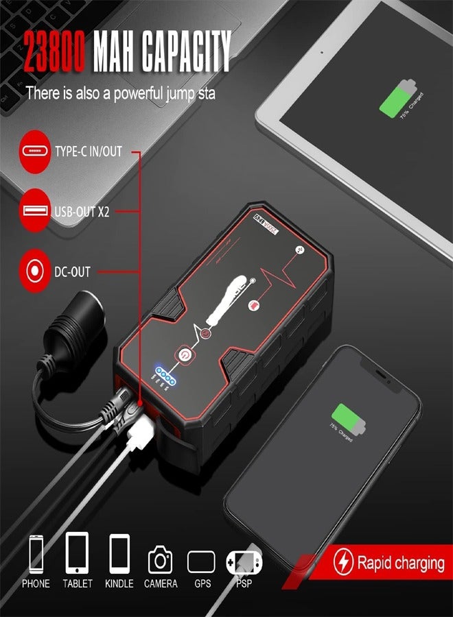 Generic Jump Starter 5000A Peak, 23800mAh 12V Portable Car Battery Booster for All Gas & 8.0L Diesel Engines, Super Safe Jump Pack with USB Quick Charge 3.0, Type-C Power Bank & LED Flashlight  - Image 3
