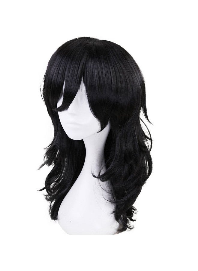 Anogol Hair Cap+Cosplay Wig Long Wavy Bangs Synthetic Hair Black Wigs For Women Men Dress Up Wig For Anime Cartoon Costume Party Wig For Halloween Wig For Christmas Wig - Image 3