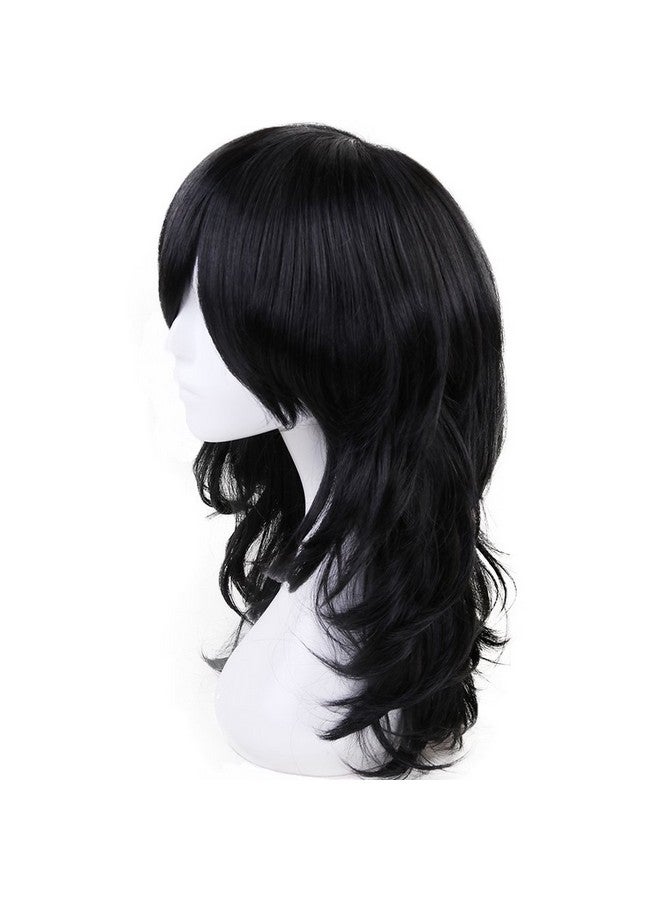 Anogol Hair Cap+Cosplay Wig Long Wavy Bangs Synthetic Hair Black Wigs For Women Men Dress Up Wig For Anime Cartoon Costume Party Wig For Halloween Wig For Christmas Wig - Image 4