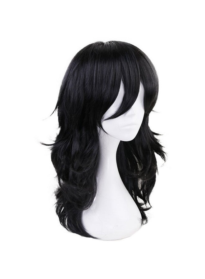 Anogol Hair Cap+Cosplay Wig Long Wavy Bangs Synthetic Hair Black Wigs For Women Men Dress Up Wig For Anime Cartoon Costume Party Wig For Halloween Wig For Christmas Wig - Image 2