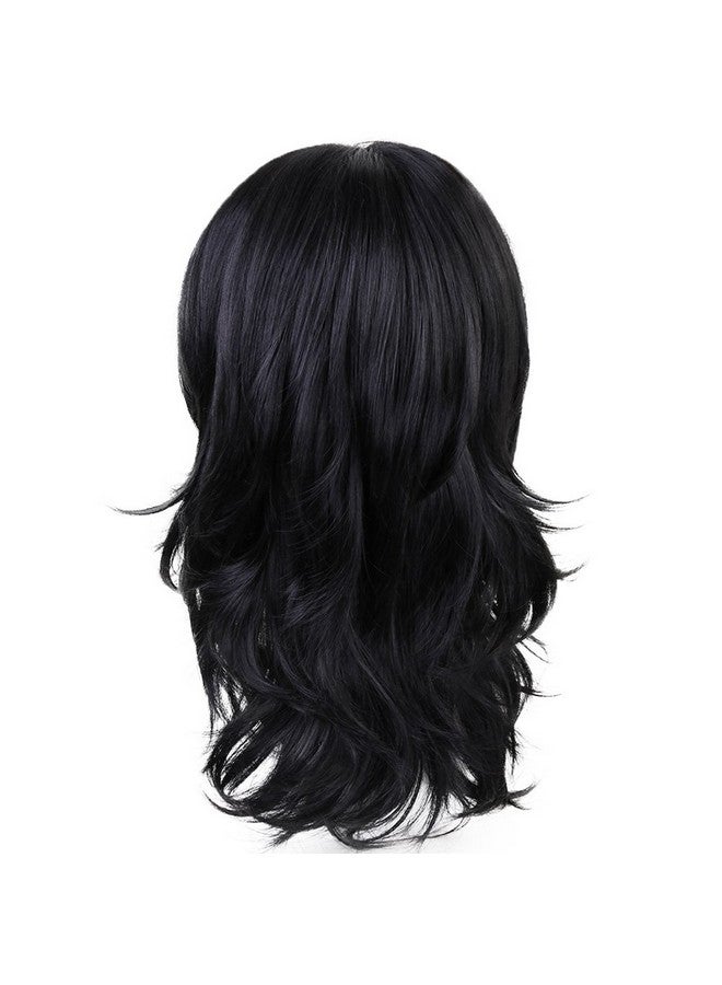 Anogol Hair Cap+Cosplay Wig Long Wavy Bangs Synthetic Hair Black Wigs For Women Men Dress Up Wig For Anime Cartoon Costume Party Wig For Halloween Wig For Christmas Wig - Image 5