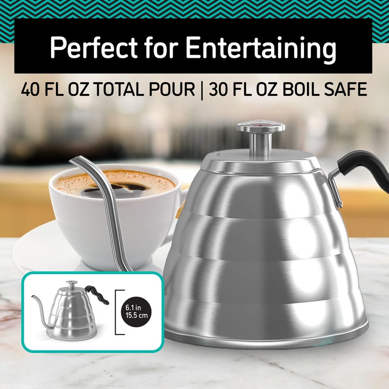 Coffee Gator Gooseneck Kettle with Thermometer, 34 oz Stainless Steel, Stove Top, Premium Pour Over Kettle for Tea and Coffee w/Precision Drip Spout, 4 Cup - Image 3
