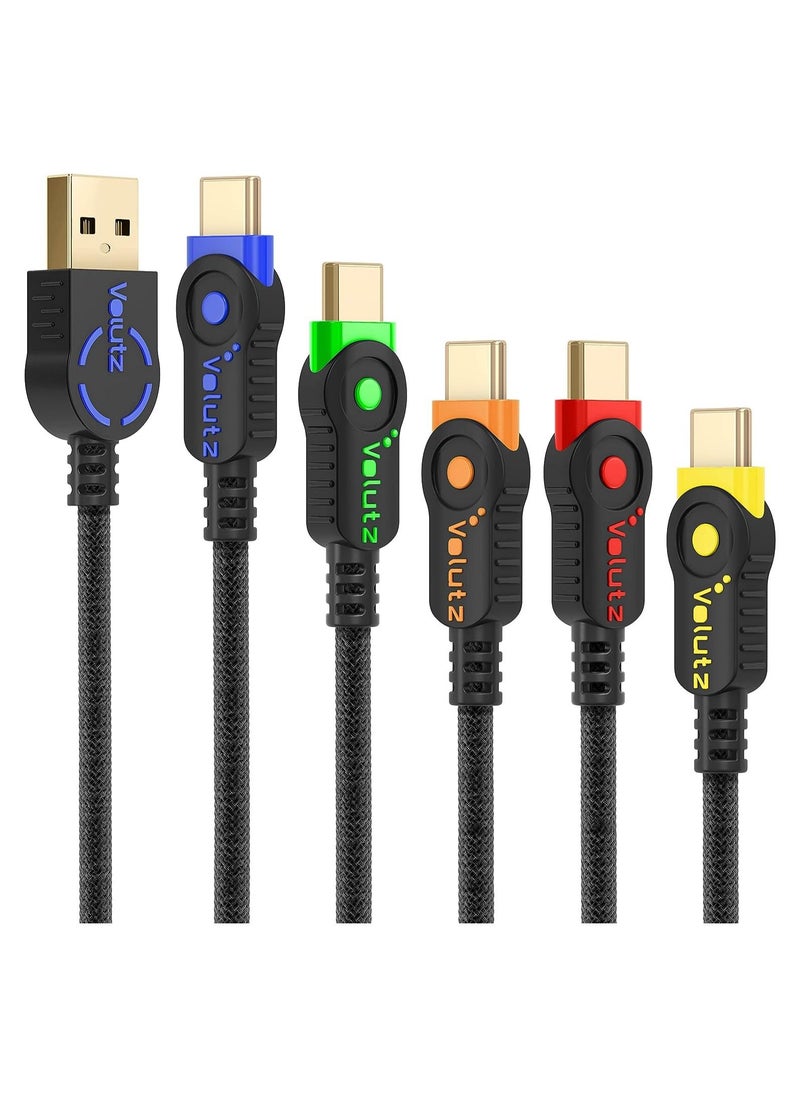 Volutz USB C Cable, (5-Pack 3M, 2M, 2X 1M, 30CM) Heavy-Duty USB Type C Charge Cable, Braided USB to USB C Charger Cord, Fast Charging  - Image 1