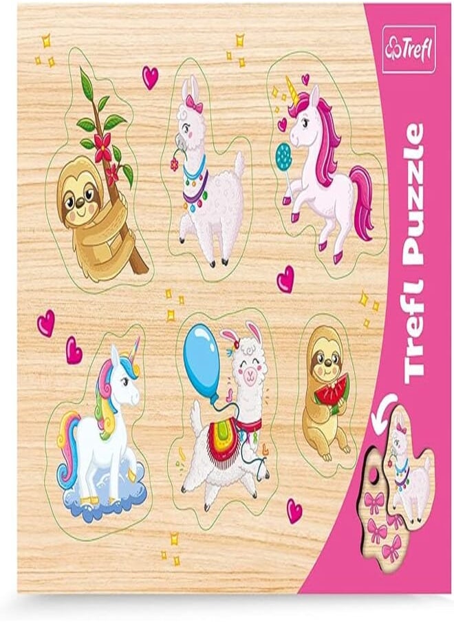 Trefl Frame Shaped Puzzles-Unicorns, lammas and sloths boy toys, girl toys, birthday gift, Christmas gift, growth, fun, for kids. 