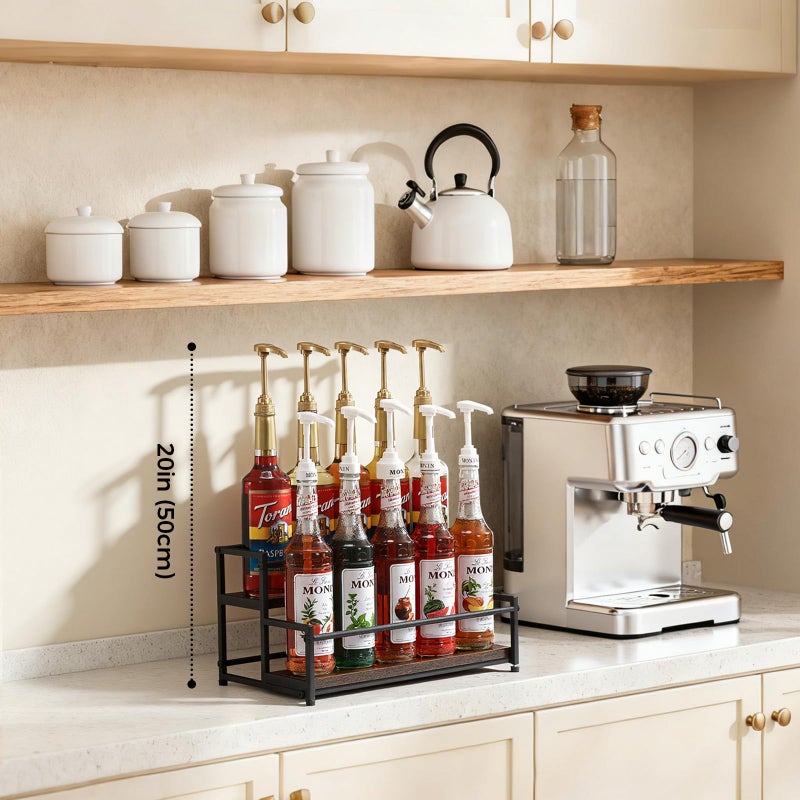 ICOHOT Coffee Syrup Rack Organizer, 2-Tier 10 Syrup Bottles Holder Stand for Coffee Bar, Liquor Bottle Display Shelf Bar Shelf Stand Countertop Rack for Syrup, Wine, Spice - Image 2