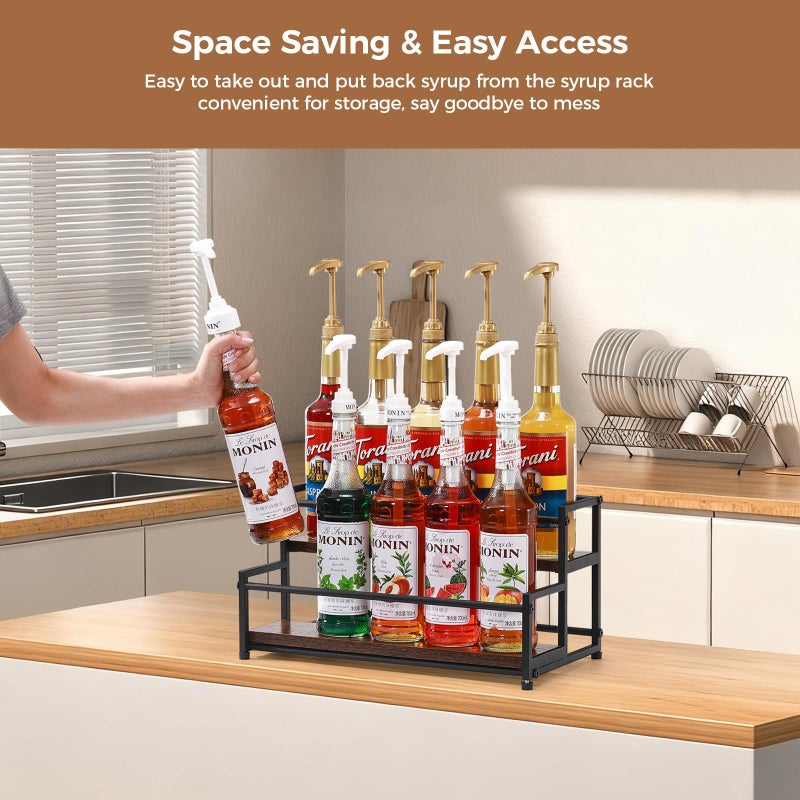 ICOHOT Coffee Syrup Rack Organizer, 2-Tier 10 Syrup Bottles Holder Stand for Coffee Bar, Liquor Bottle Display Shelf Bar Shelf Stand Countertop Rack for Syrup, Wine, Spice - Image 5