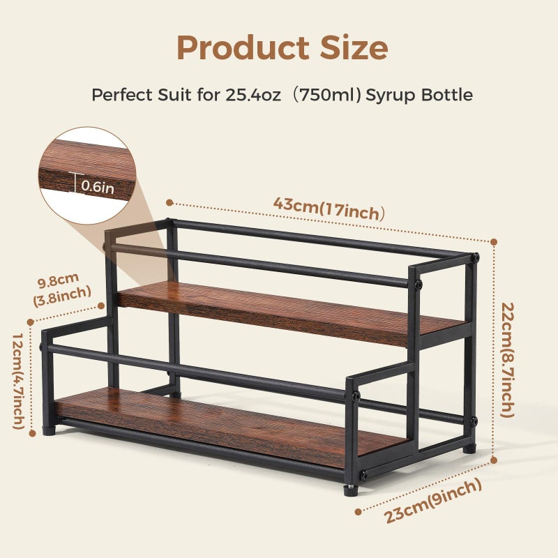 ICOHOT Coffee Syrup Rack Organizer, 2-Tier 10 Syrup Bottles Holder Stand for Coffee Bar, Liquor Bottle Display Shelf Bar Shelf Stand Countertop Rack for Syrup, Wine, Spice - Image 3