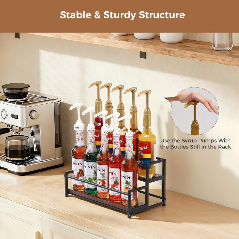 ICOHOT Coffee Syrup Rack Organizer, 2-Tier 10 Syrup Bottles Holder Stand for Coffee Bar, Liquor Bottle Display Shelf Bar Shelf Stand Countertop Rack for Syrup, Wine, Spice - Image 4