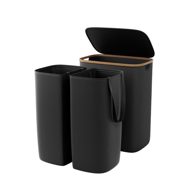 GARPROVM Double Laundry Hamper with Lid 150L Large Laundry Basket with Bamboo Handles Foldable Clothes Hampers with 2 Removable Liner Bags for Laundry for Bedroom Bathroom Dorm Laundry Room Black - Image 2