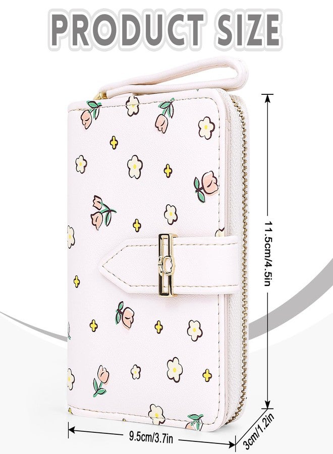 Busnos Women's Wallet Small Wallets for Women Cute Ladies Wallets White Bifold Flower Wallet Womens With Zipper Women's Coin Pocket Purses with Card Holder for Women - Image 4