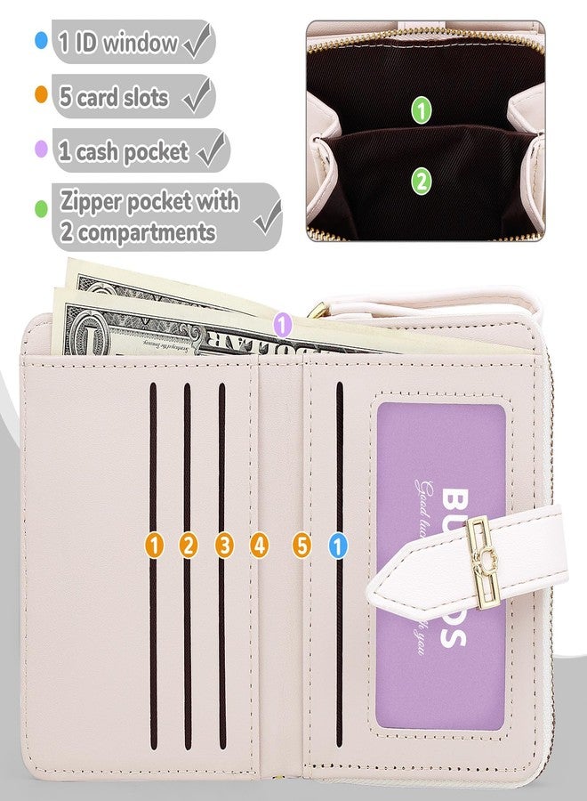 Busnos Women's Wallet Small Wallets for Women Cute Ladies Wallets White Bifold Flower Wallet Womens With Zipper Women's Coin Pocket Purses with Card Holder for Women - Image 3