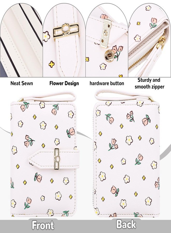 Busnos Women's Wallet Small Wallets for Women Cute Ladies Wallets White Bifold Flower Wallet Womens With Zipper Women's Coin Pocket Purses with Card Holder for Women - Image 2