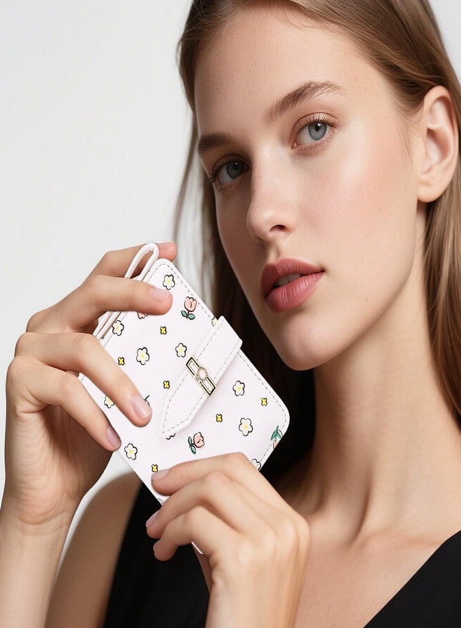 Busnos Women's Wallet Small Wallets for Women Cute Ladies Wallets White Bifold Flower Wallet Womens With Zipper Women's Coin Pocket Purses with Card Holder for Women - Image 5