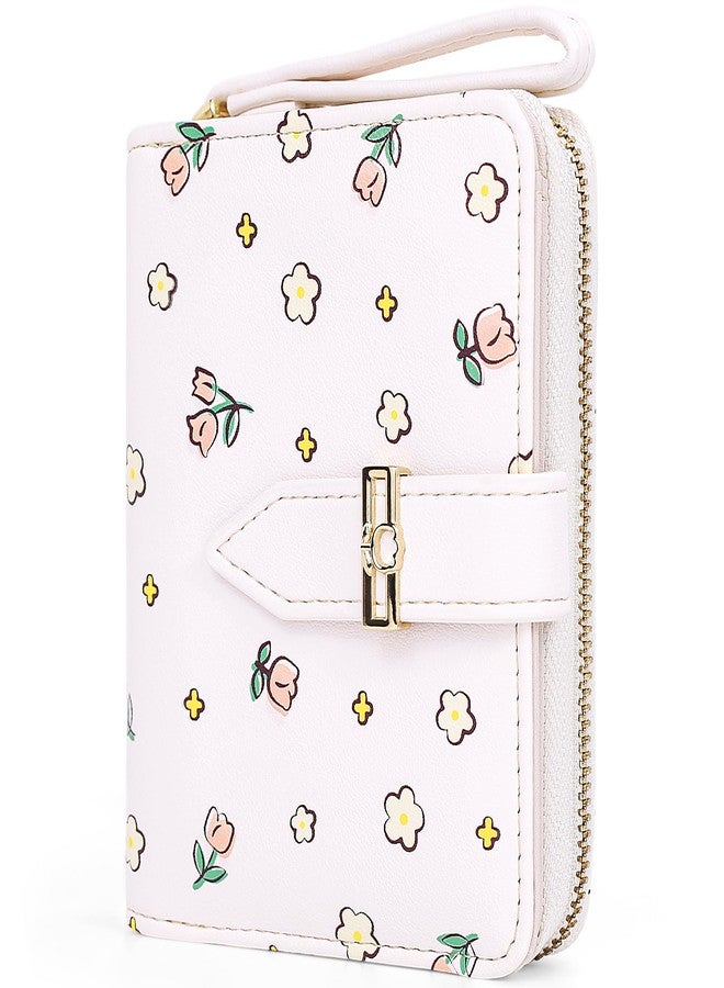Busnos Women's Wallet Small Wallets for Women Cute Ladies Wallets White Bifold Flower Wallet Womens With Zipper Women's Coin Pocket Purses with Card Holder for Women - Image 1