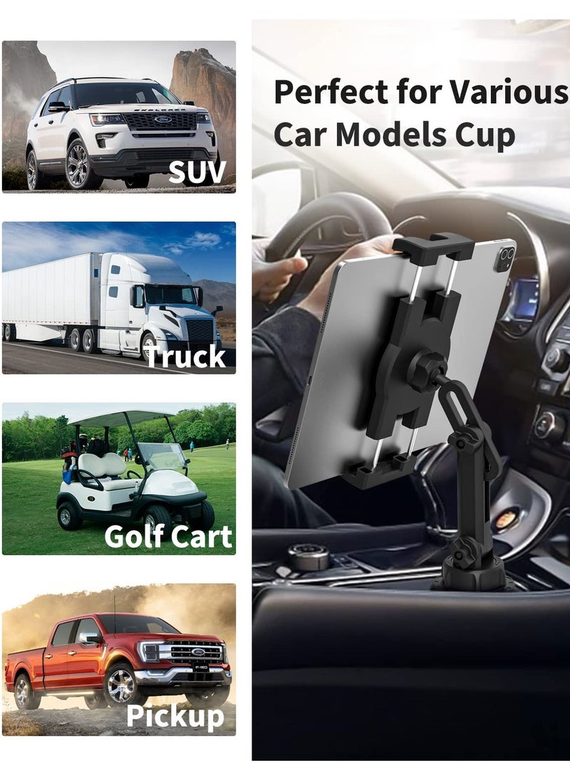 erorex Cup Holder Car Tablet Mount for Truck, Multi Adjustable Cup Mount Tablet Holder, Vehicle Tablet Cup Stand Phone Cradle for iPad Pro Air Mini, Galaxy Tabs, iPhone, 4-13" Tablets and Cellphones  - Image 2