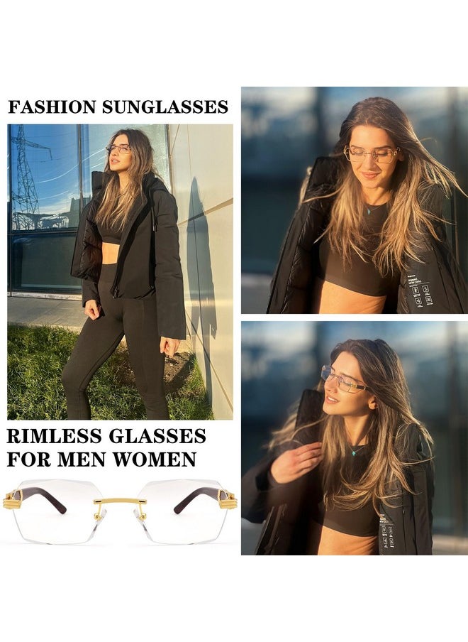 COASION - Fashion Rimless Frameless Sunglasses For Women Men Y2K Retro Sun Glasses Square Tinted Glasses (Gold Transparent) - Image 1