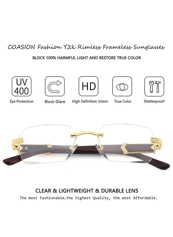 COASION - Fashion Rimless Frameless Sunglasses For Women Men Y2K Retro Sun Glasses Square Tinted Glasses (Gold Transparent) - Image 1
