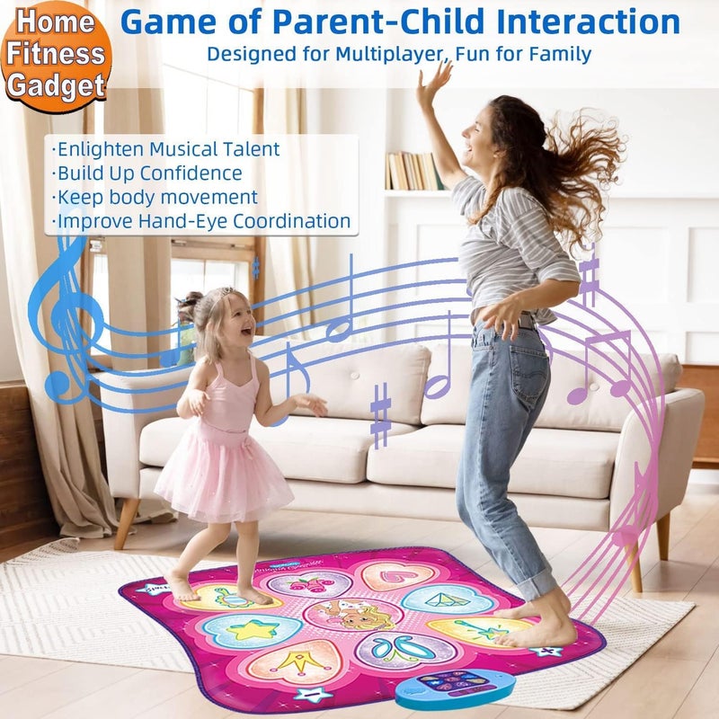 Dance Mat,Dance Mixer Rhythm Step Game Mat,Kids Girls Boys Dance Game Toy Gift, Dance Mat with LED Light, Adjustable Volume, Built-in Music,3 4 5 6 7 8 9 Birthday Gift for Girls (pink) - Image 3