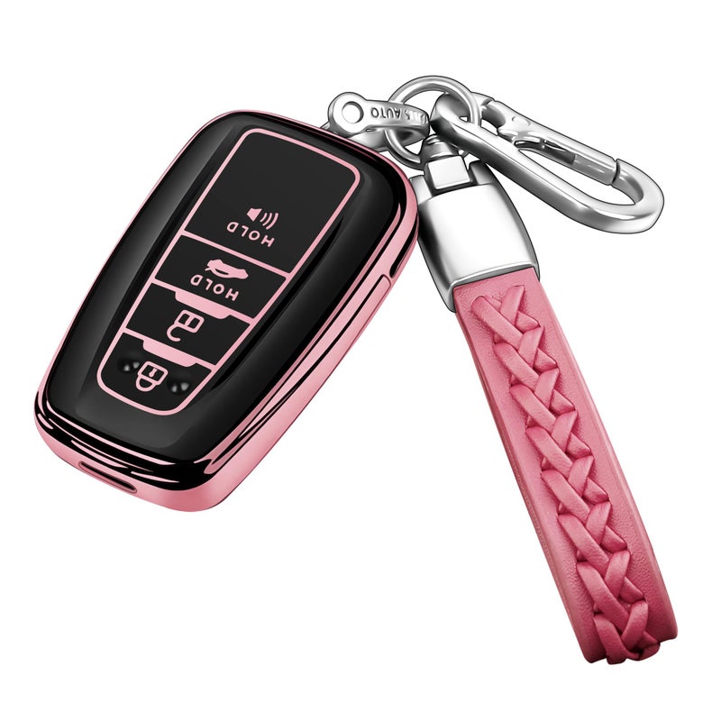 Autophone Compatible With Toyota Key Fob Cover with Keychain Soft TPU Key Shell Case,For 2019-2025 Rav4 2019-2024 Camry 4 Runner 2020-2022 Highlander Corolla Prius C-HR Avalon GT86 (Pink)