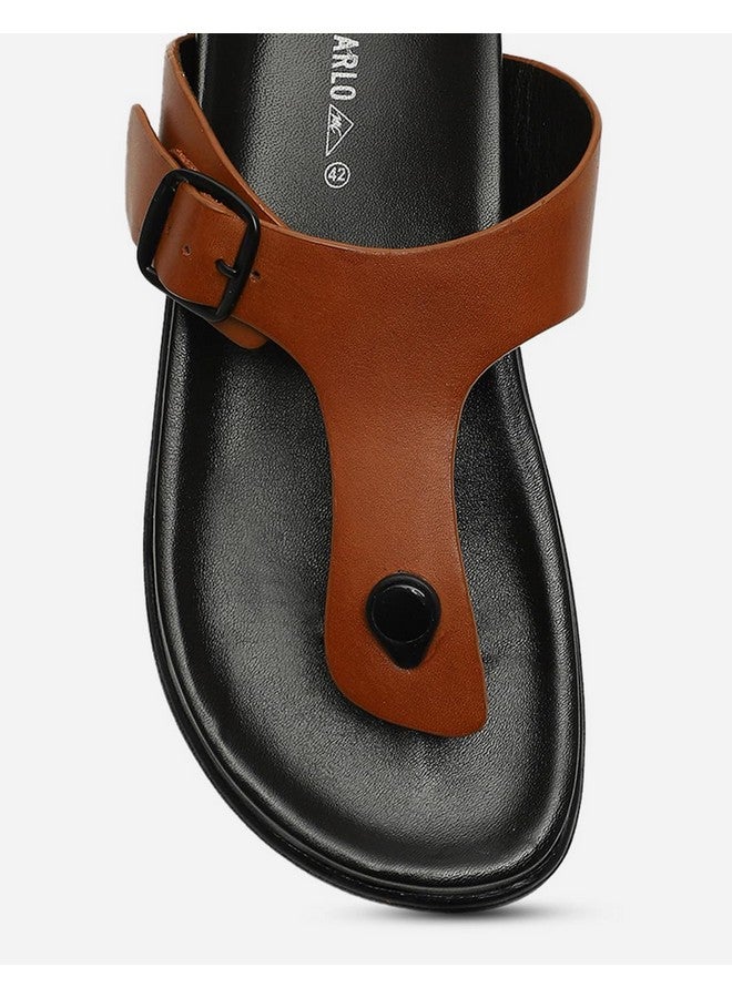 Monte Carlo Mens Tan Solid Leather Comfort Casual Slippers (201838FW-2-7) - Image 5