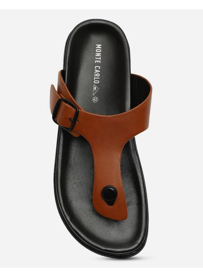 Monte Carlo Mens Tan Solid Leather Comfort Casual Slippers (201838FW-2-7) - Image 4