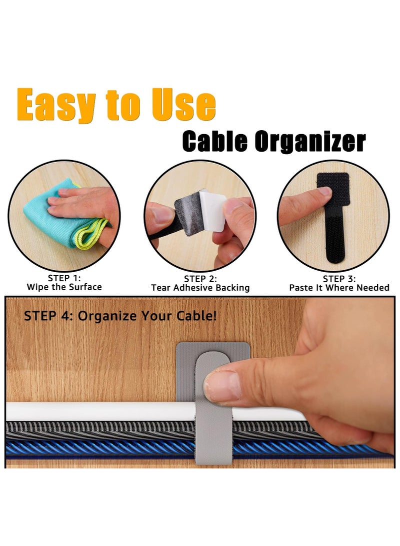 Fasola 50 Pcs Reusable Self Adhesive Cable Ties, Hook and Loop Wire Management Organizer for Desk Computer Home Office, Sticky Back Cord Clips for Indoor Outdoor Use (Gray) - Image 3