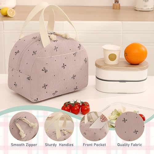 Shopiable Store Lunch Bag for Women & Men – Cute Lunch Tote Bag | Large Capacity Reusable Insulated Lunch Box | Cooler Bag for Work, Picnic, Office, School & Travel (Corduroy Bow) - Image 2