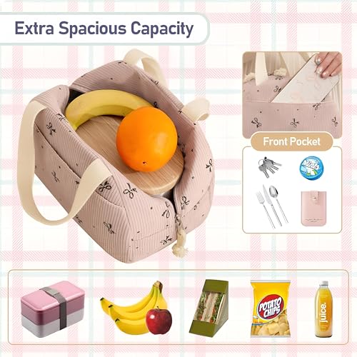 Shopiable Store Lunch Bag for Women & Men – Cute Lunch Tote Bag | Large Capacity Reusable Insulated Lunch Box | Cooler Bag for Work, Picnic, Office, School & Travel (Corduroy Bow) - Image 5